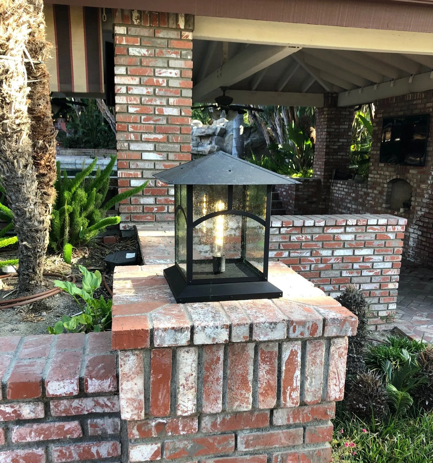 Martinique-Brique Solid Brass Craftsman Column Mount Pilaster Lantern Light