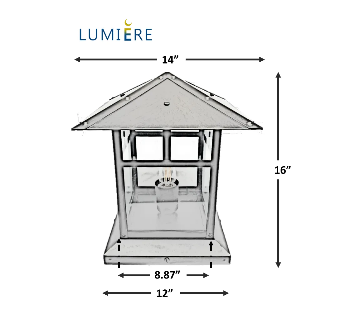 Martinique-Brique Solid Brass Craftsman Column Mount Pilaster Lantern Light