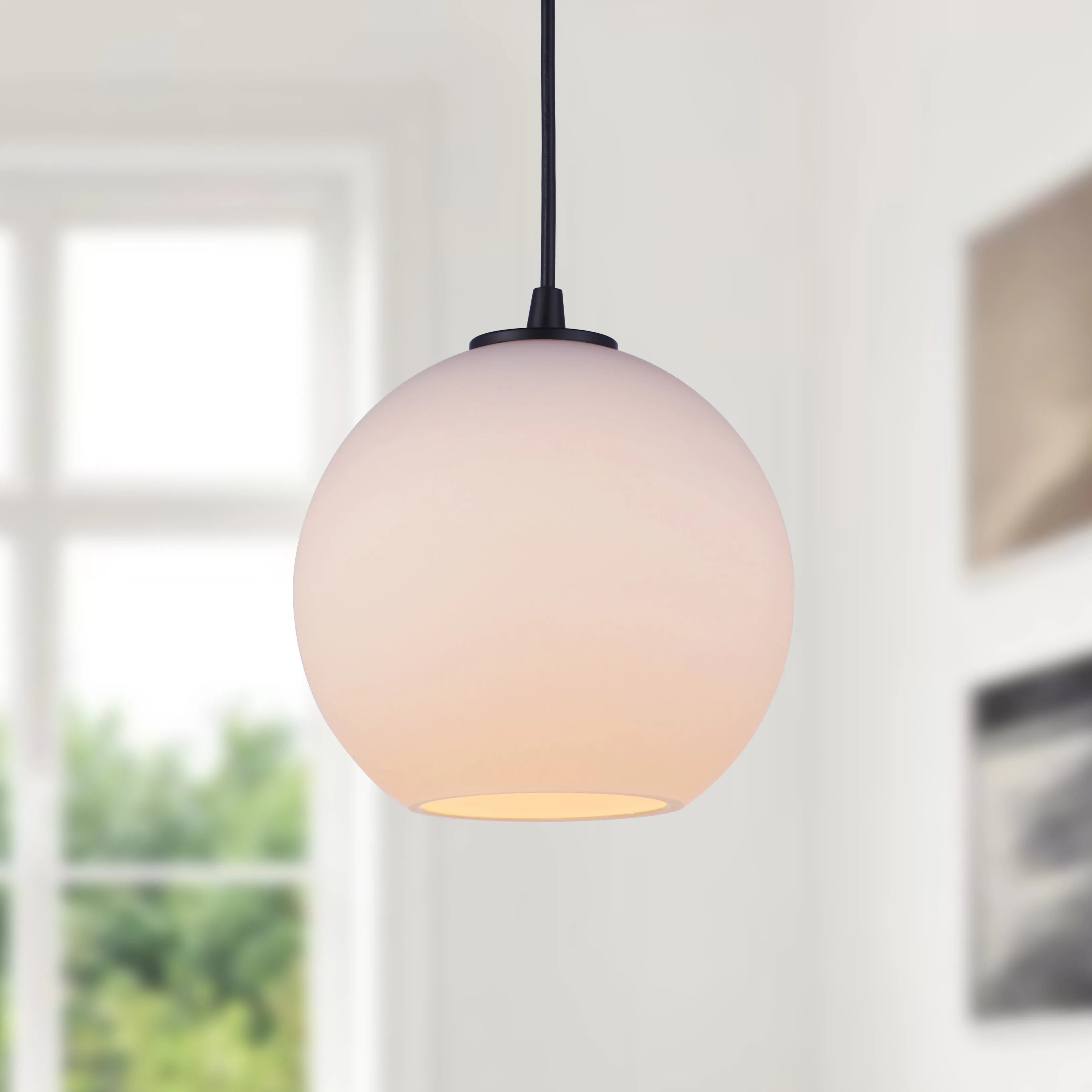 Matte Black Milk Glass Globe Instant Pendant Recessed Can Conversion Kit