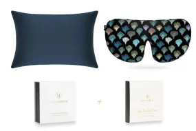 MayfairSilk Midnight Blue and Dark Aqua Fans Silk Sleep Gift Set