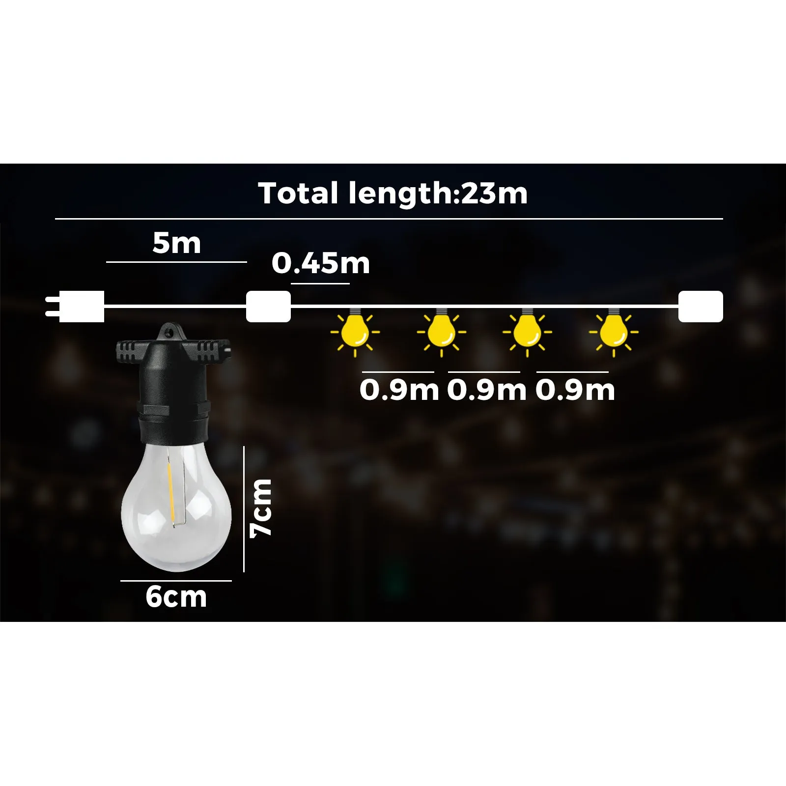 Mazam 23M Festoon Lights LED String Light Waterproof Wedding Party Outdoor