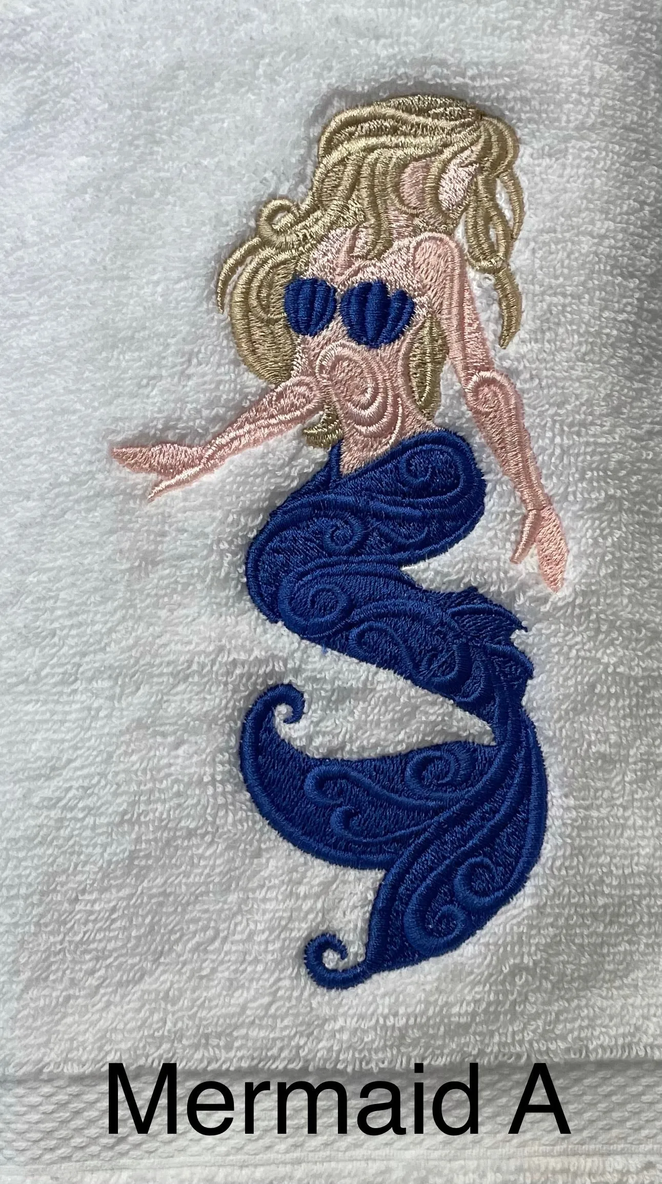 Mermaid Embroidered Bath Hand Towel. 3 Shades of Skin Color Available