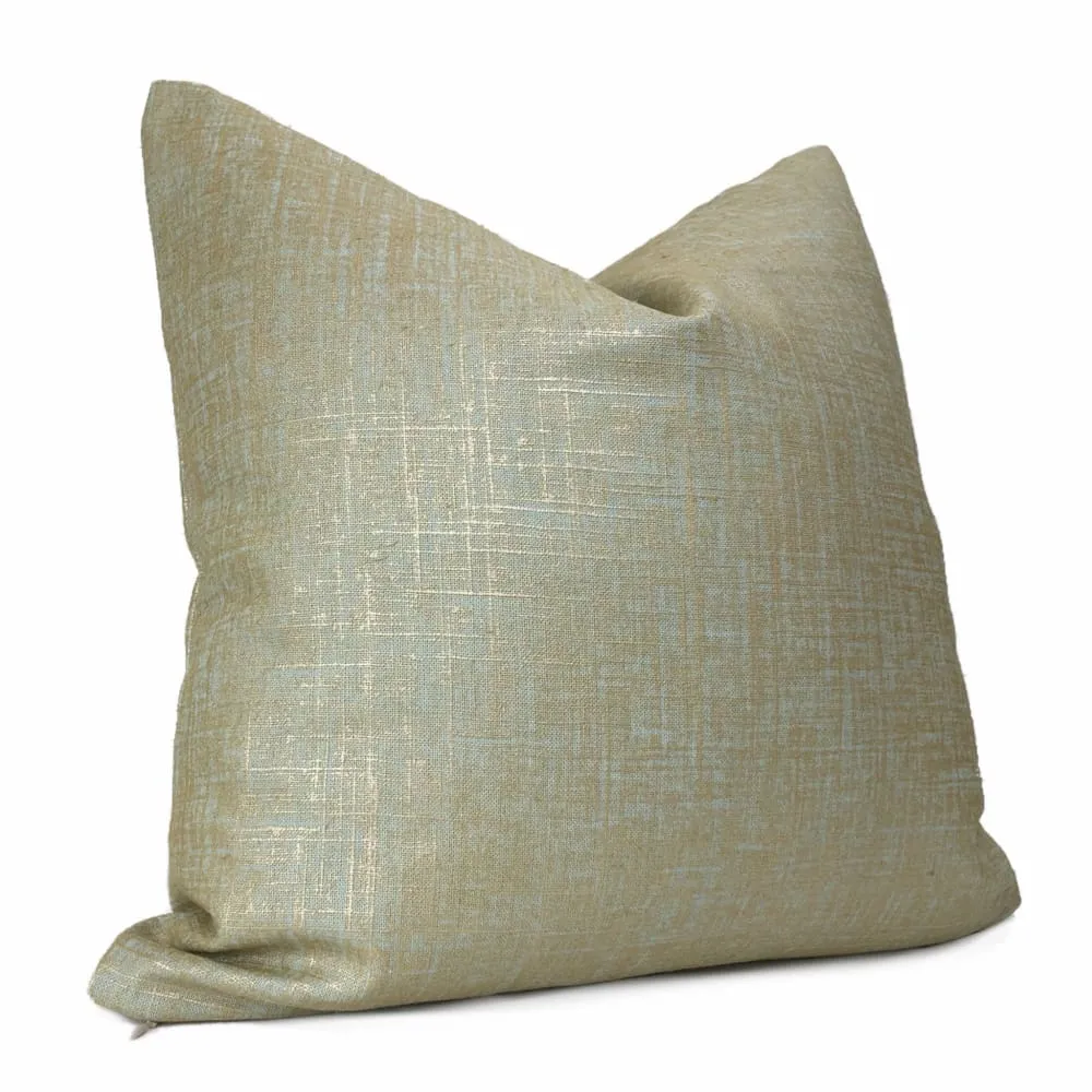 Metallic Gold Seaglass Green Glazed Linen Pillow Cover