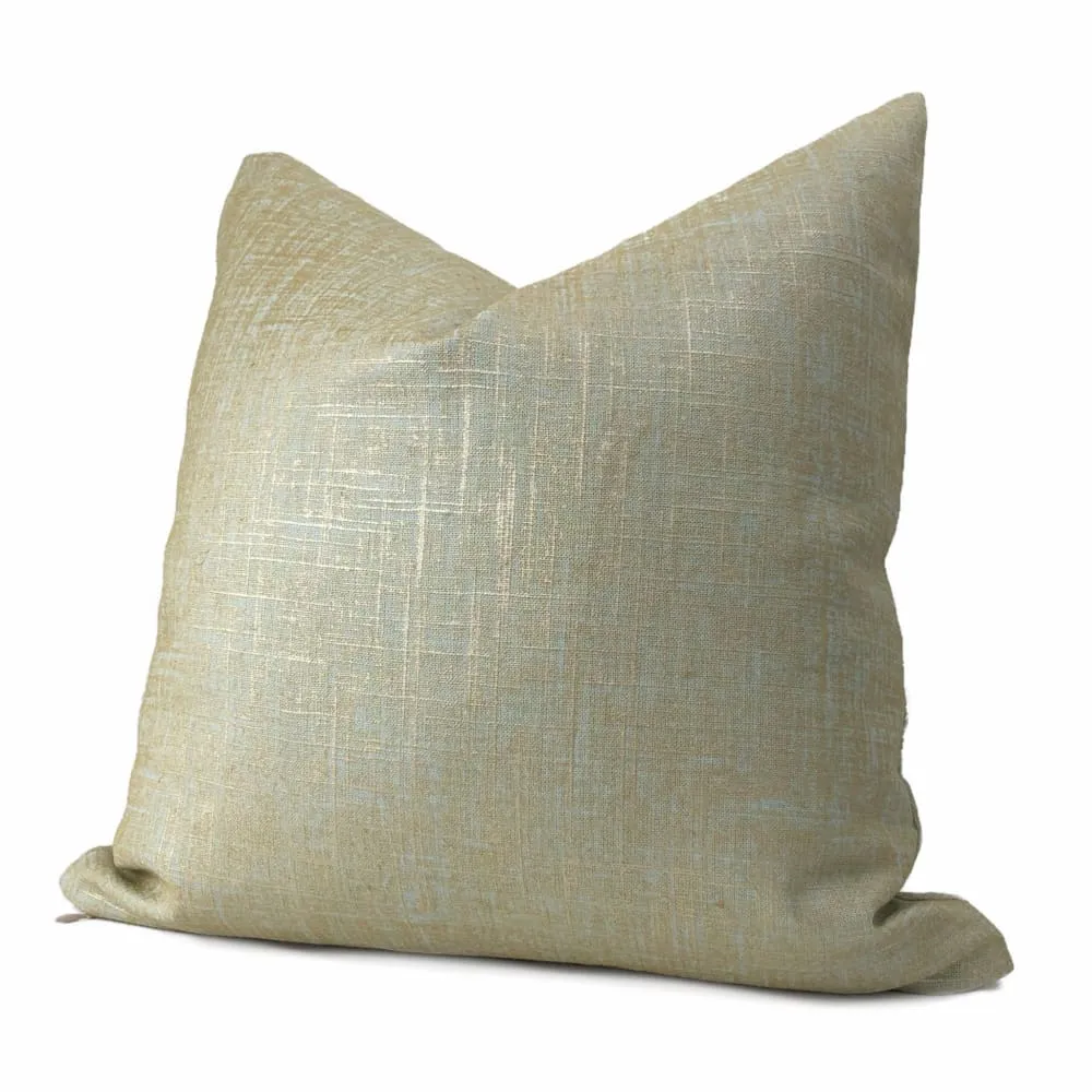 Metallic Gold Seaglass Green Glazed Linen Pillow Cover