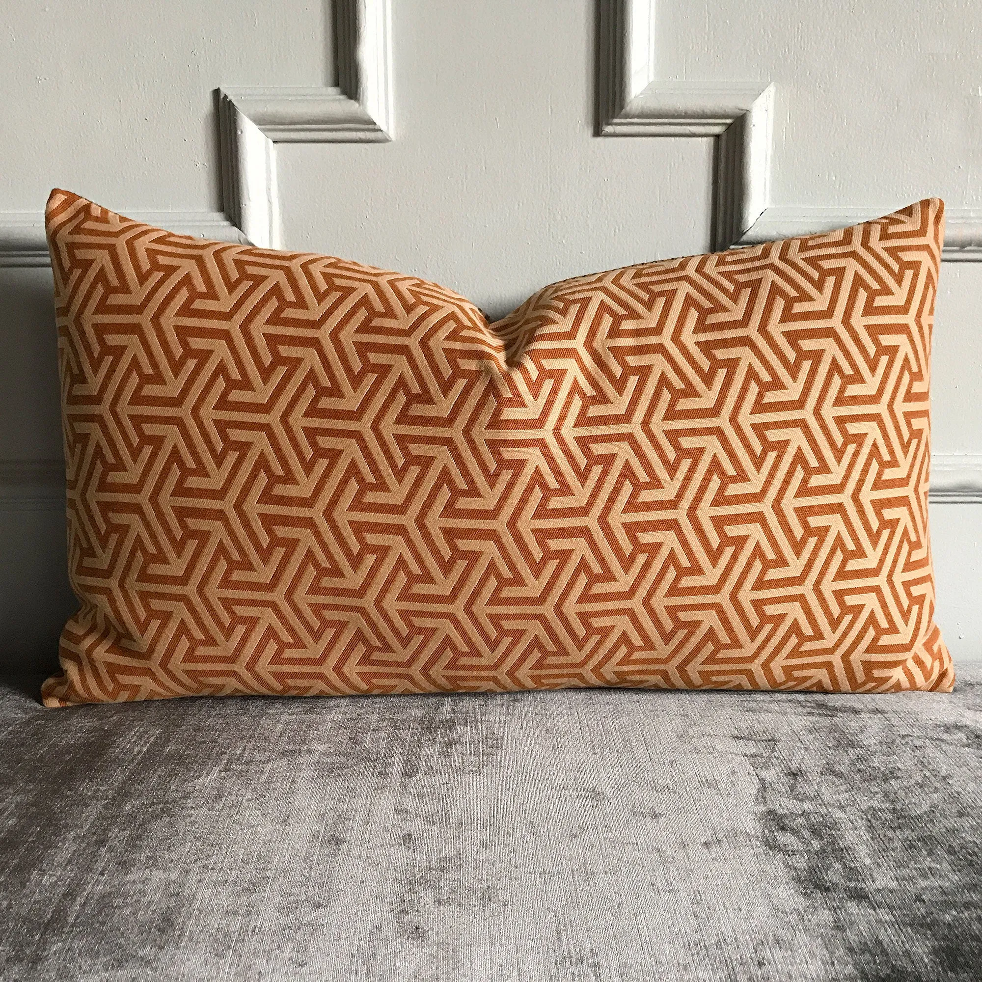 Mondrian Orange Rust Geometric Luxury Woven Pillow Cover 15x26