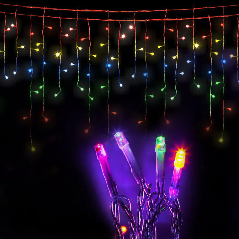 Multi-Coloured 800 LED Icicle Lights, 20M 8 Modes - Jingle Jollys