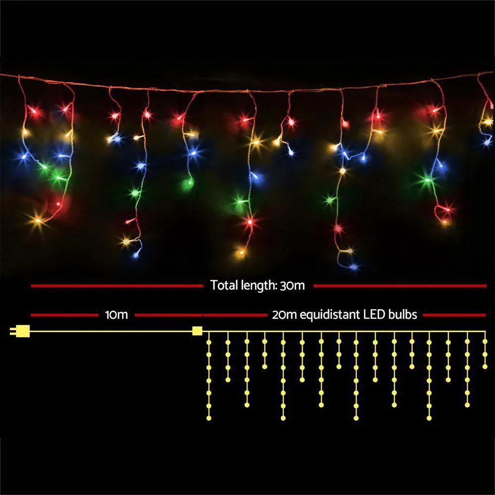 Multi-Coloured 800 LED Icicle Lights, 20M 8 Modes - Jingle Jollys