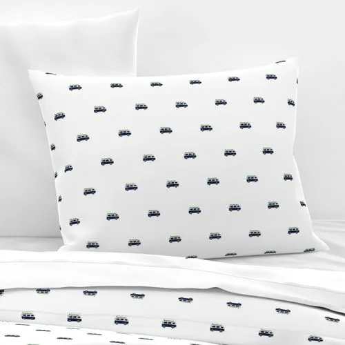 Navy Blue, White and Fresh Green Classic Surf Bus Sheet Set from Surfer Bedding™️