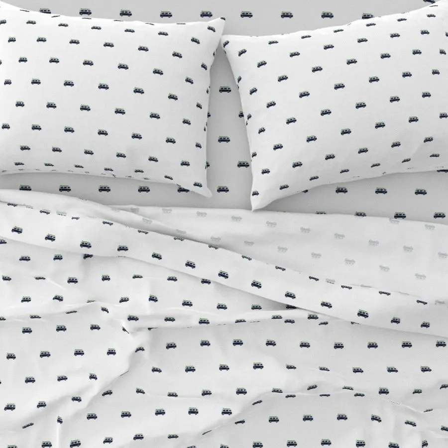 Navy Blue, White and Fresh Green Classic Surf Bus Sheet Set from Surfer Bedding™️