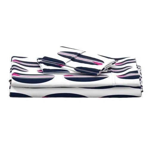 Navy Blue, White and Surfer Girl Pink Classic Surfboards Sheet Set from Surfer Bedding™️ Large Scale