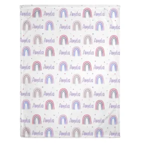 Neutral Rainbow Print (Berry) Personalized Minky Blanket (Sherpa)