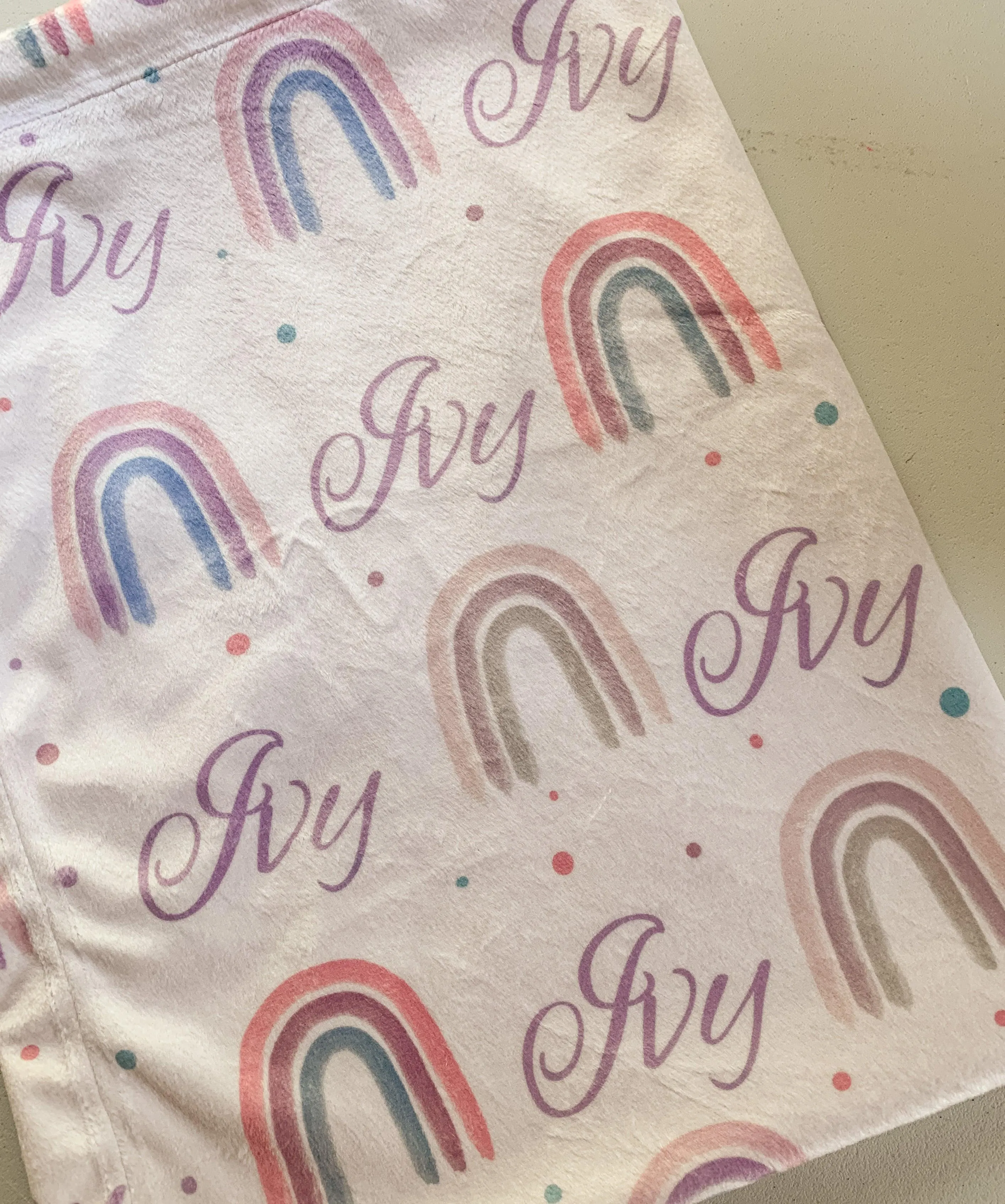 Neutral Rainbow Print (Berry) Personalized Minky Blanket (Sherpa)