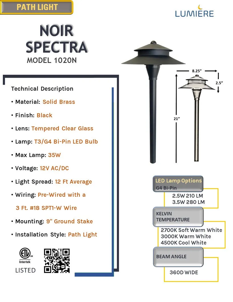 Noir Spectra - Black Solid Brass Two Tiered Pathway Light