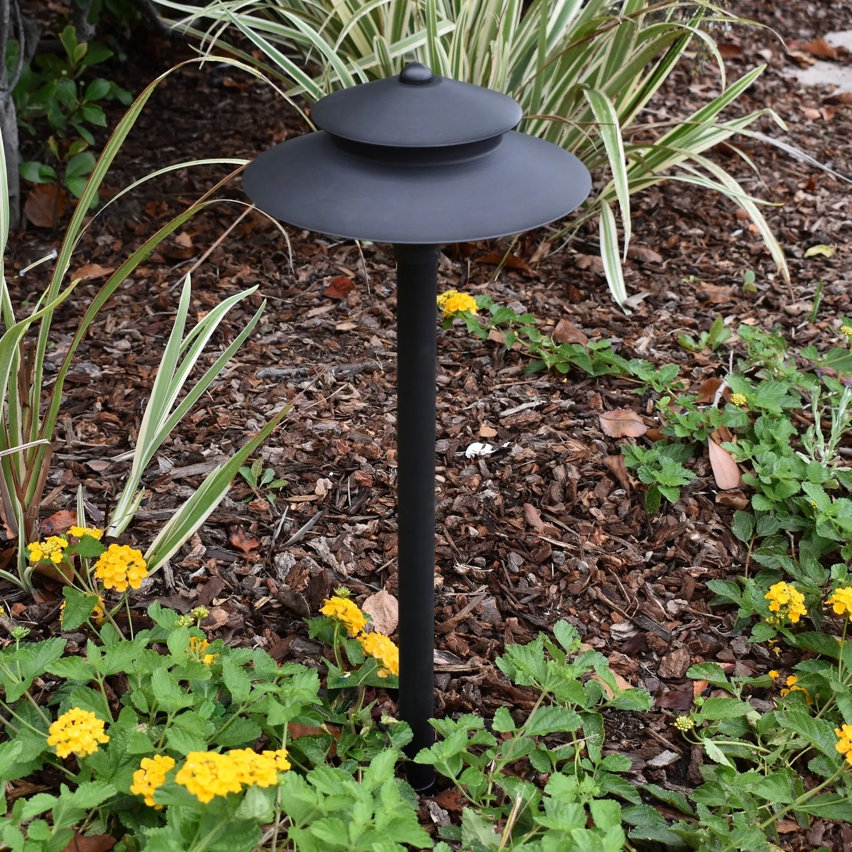 Noir Spectra - Black Solid Brass Two Tiered Pathway Light