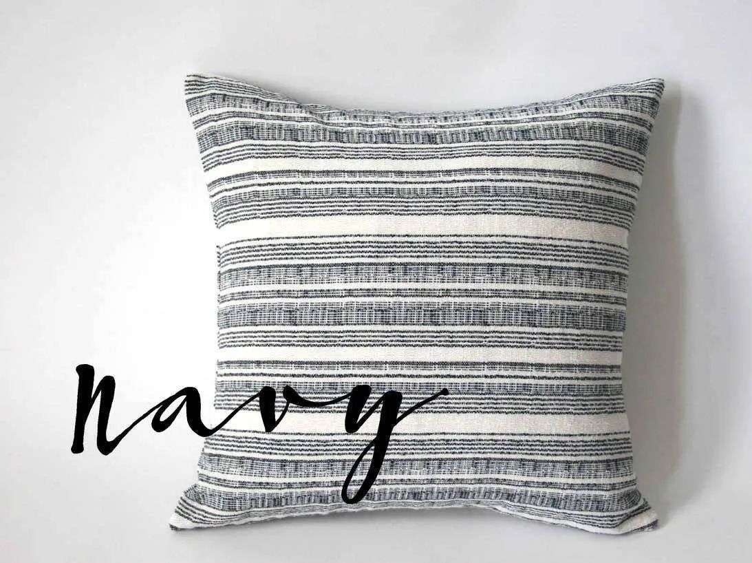 One Woven Hemp Navy or Grey Hmong Bohemian Stripe Zippered Pillow cover