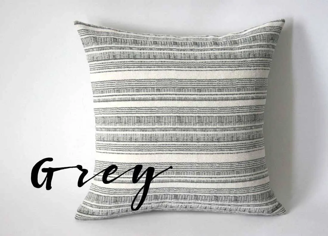 One Woven Hemp Navy or Grey Hmong Bohemian Stripe Zippered Pillow cover