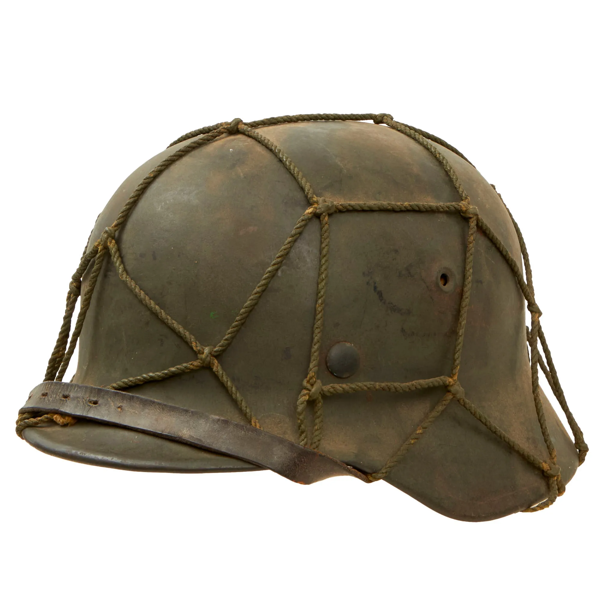 Original German WWII Complete M40 Army Heer Helmet with Period Applied Foliage Net - Stamped EF62