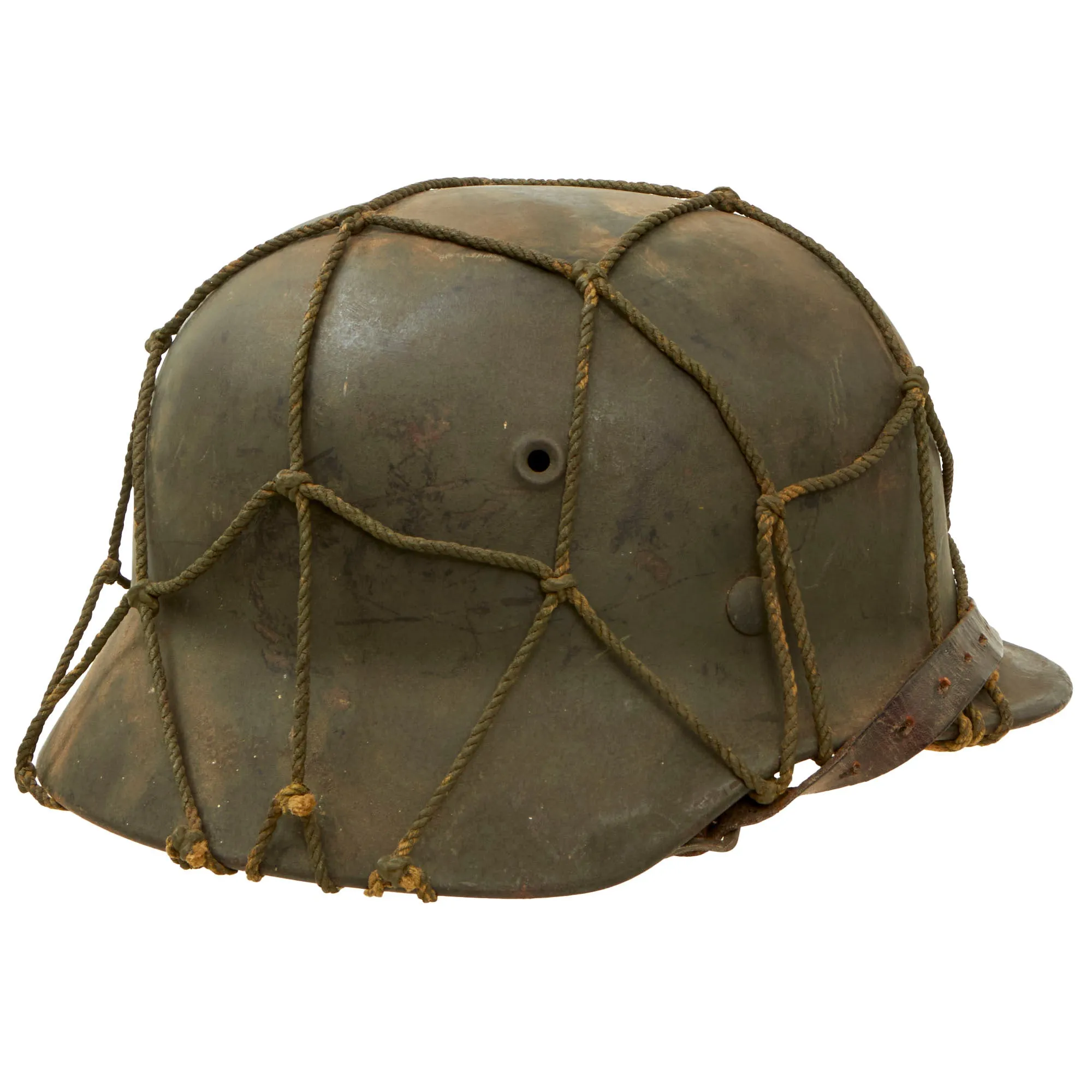 Original German WWII Complete M40 Army Heer Helmet with Period Applied Foliage Net - Stamped EF62