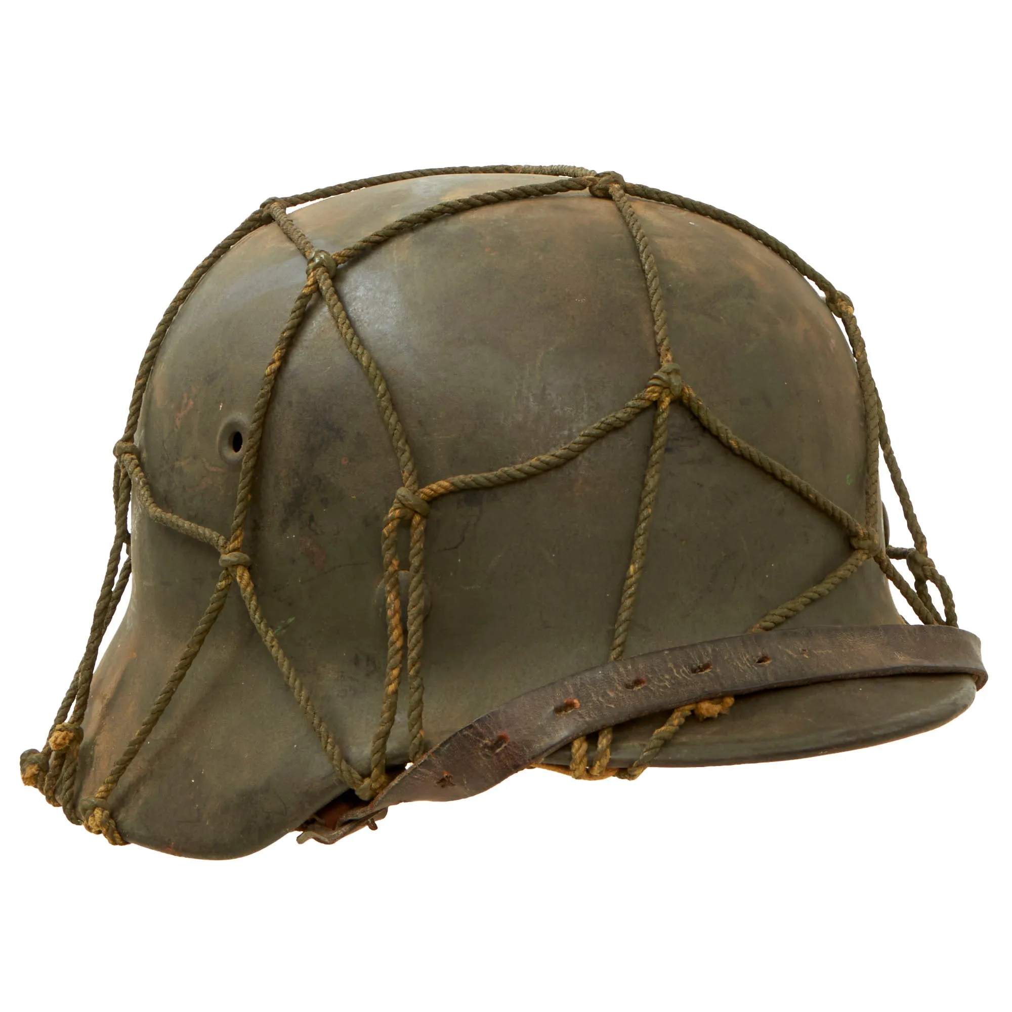 Original German WWII Complete M40 Army Heer Helmet with Period Applied Foliage Net - Stamped EF62