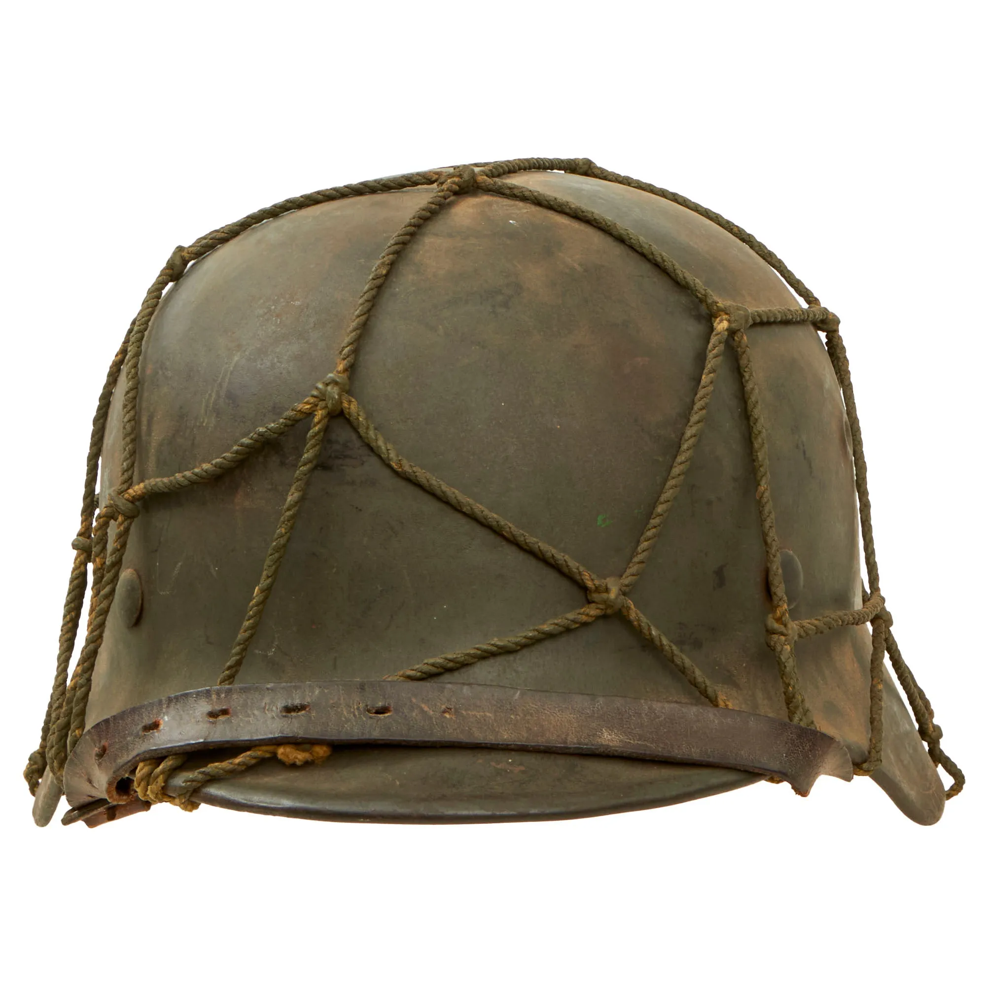 Original German WWII Complete M40 Army Heer Helmet with Period Applied Foliage Net - Stamped EF62