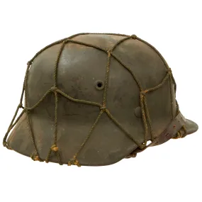 Original German WWII Complete M40 Army Heer Helmet with Period Applied Foliage Net - Stamped EF62