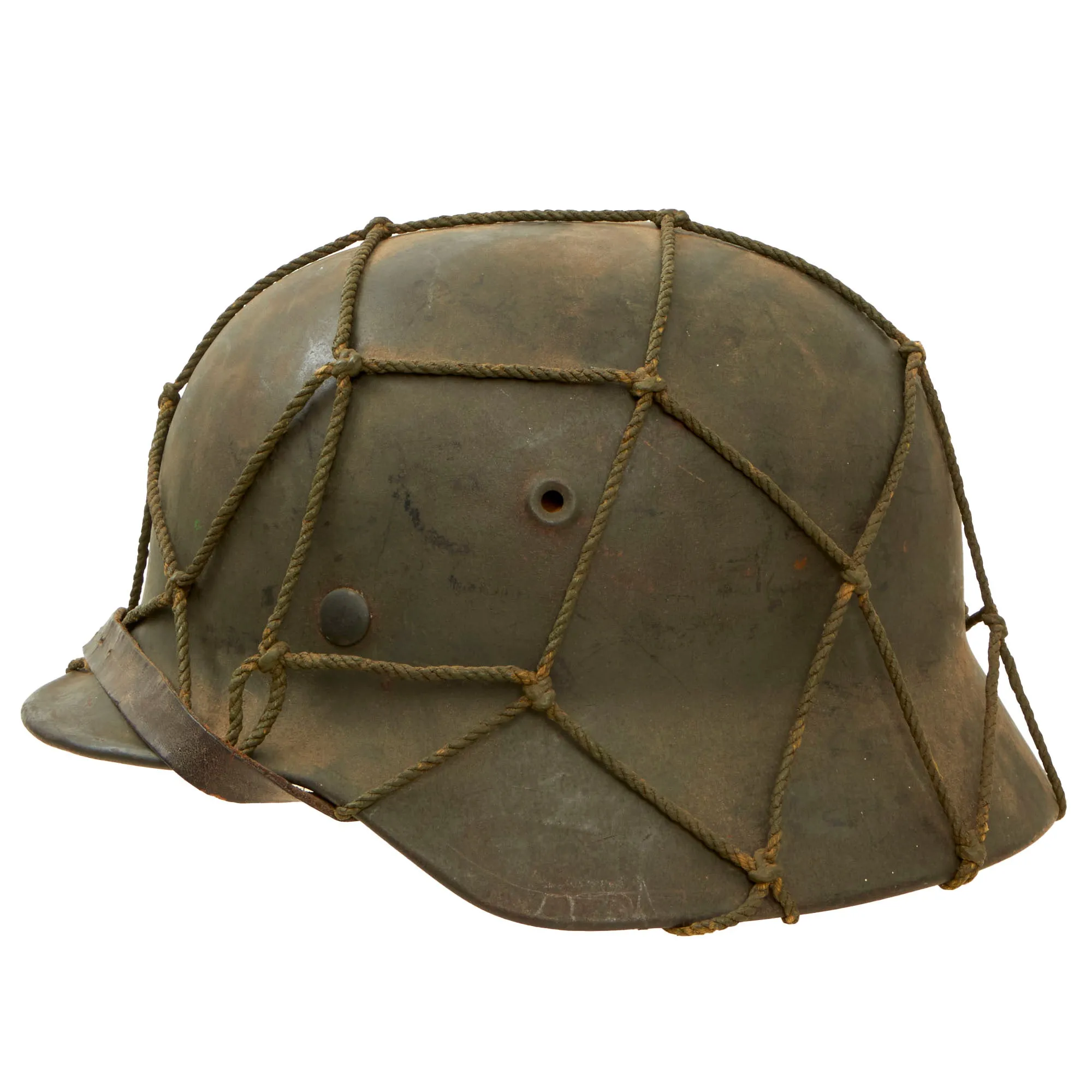 Original German WWII Complete M40 Army Heer Helmet with Period Applied Foliage Net - Stamped EF62