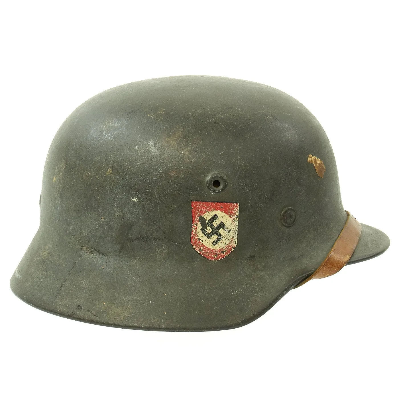 Original German WWII Double Decal NSDAP Civic Police M40 Steel Combat Helmet - marked Q64