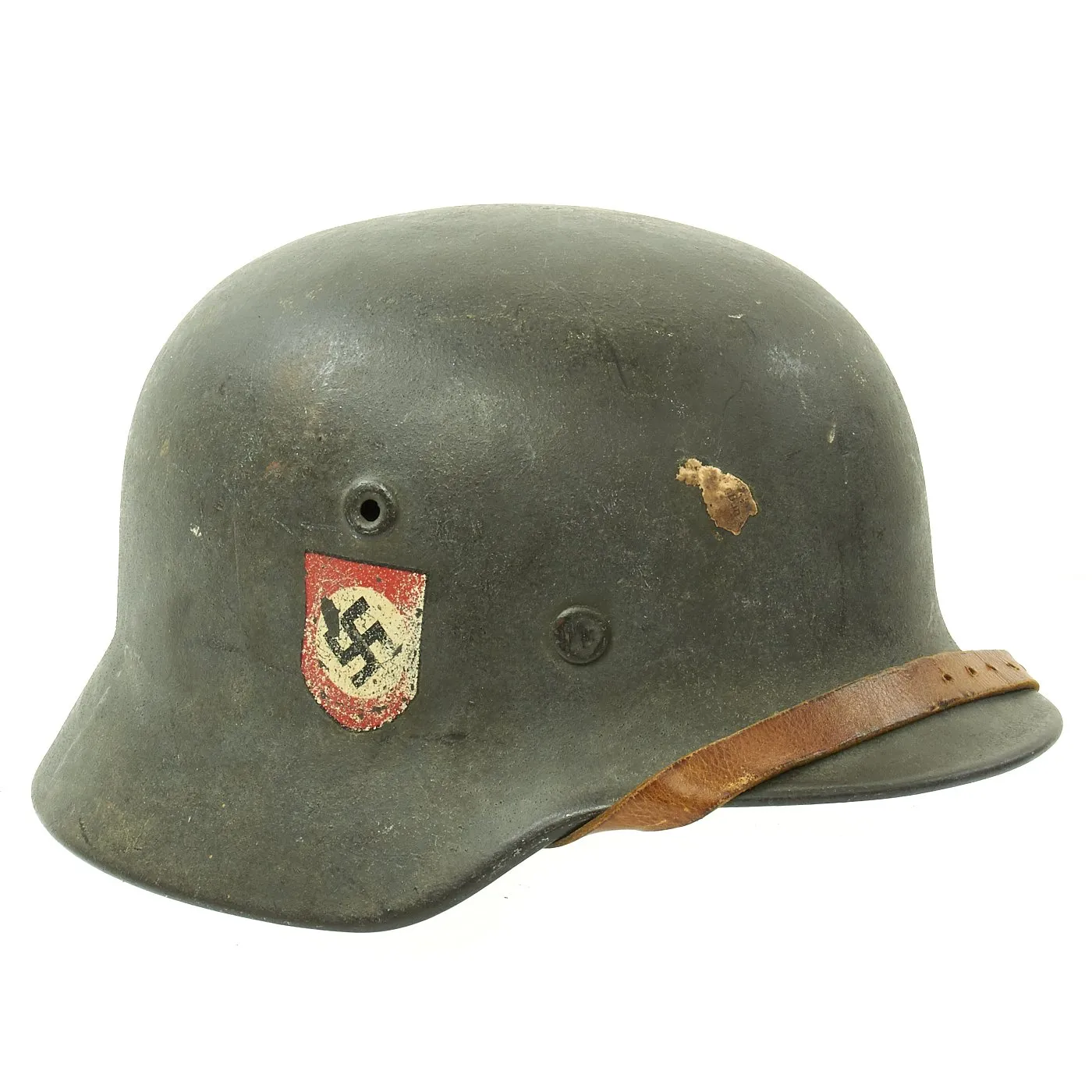 Original German WWII Double Decal NSDAP Civic Police M40 Steel Combat Helmet - marked Q64