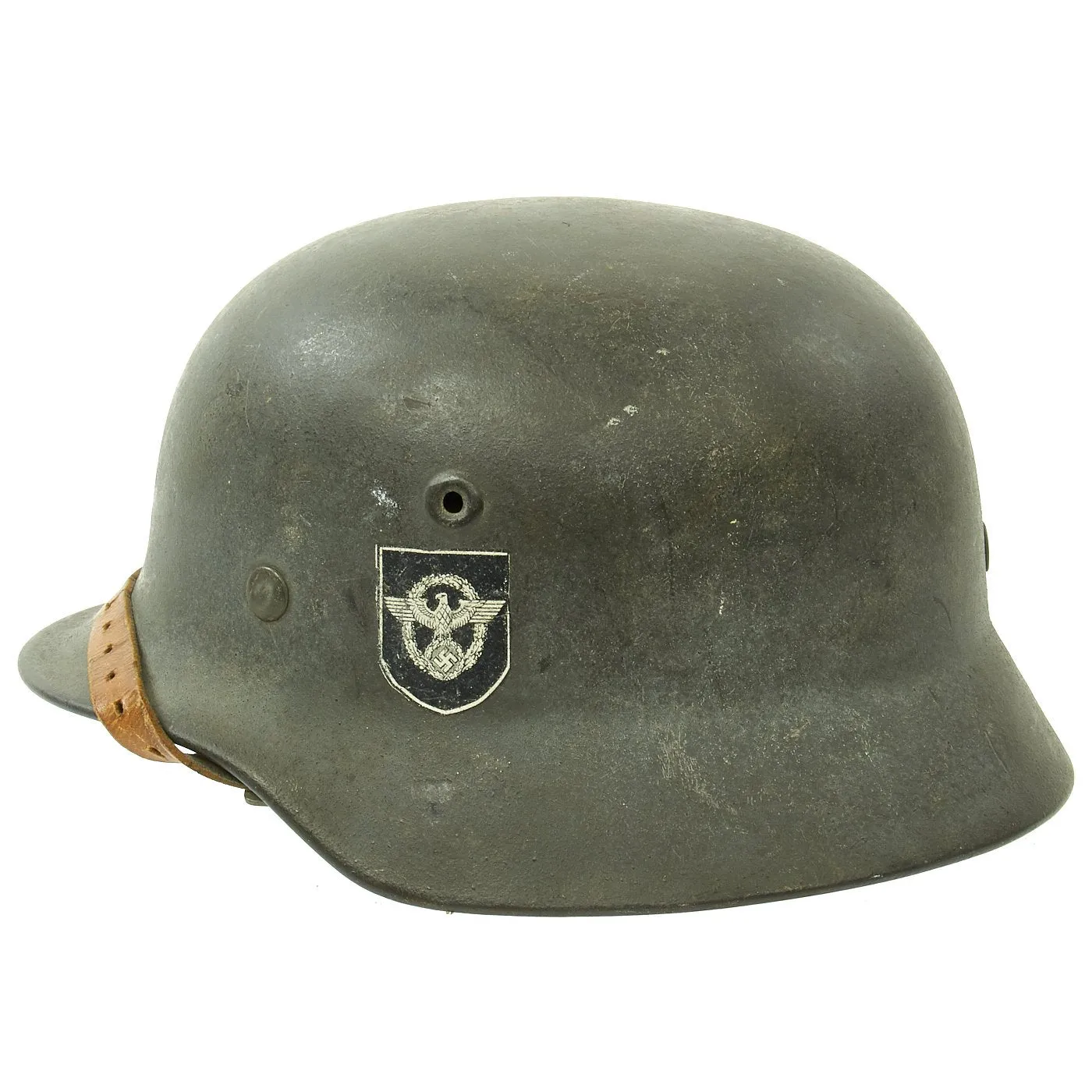 Original German WWII Double Decal NSDAP Civic Police M40 Steel Combat Helmet - marked Q64