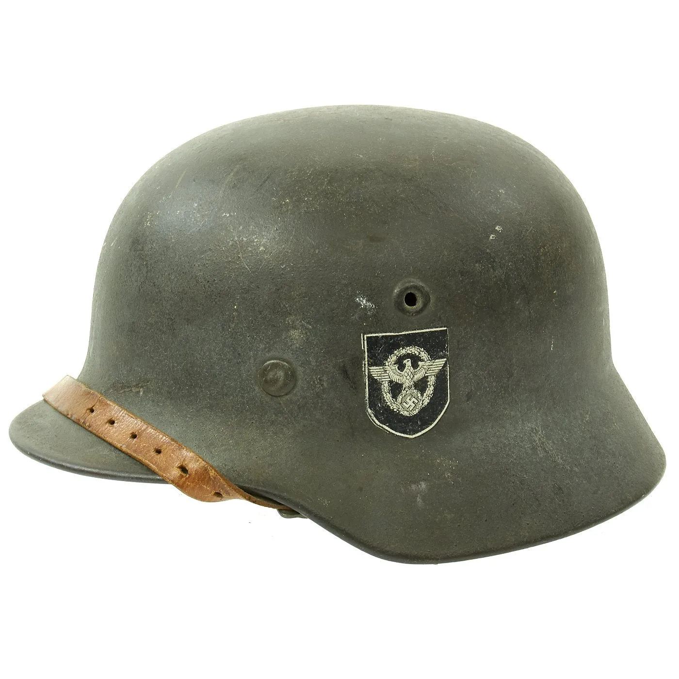 Original German WWII Double Decal NSDAP Civic Police M40 Steel Combat Helmet - marked Q64