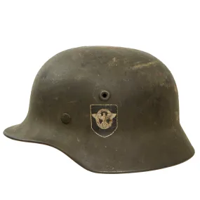 Original German WWII Double Decal NSDAP Civic Police M40 Steel Combat Helmet with 1943 Dated 57cm Liner & Chinstrap - Q64