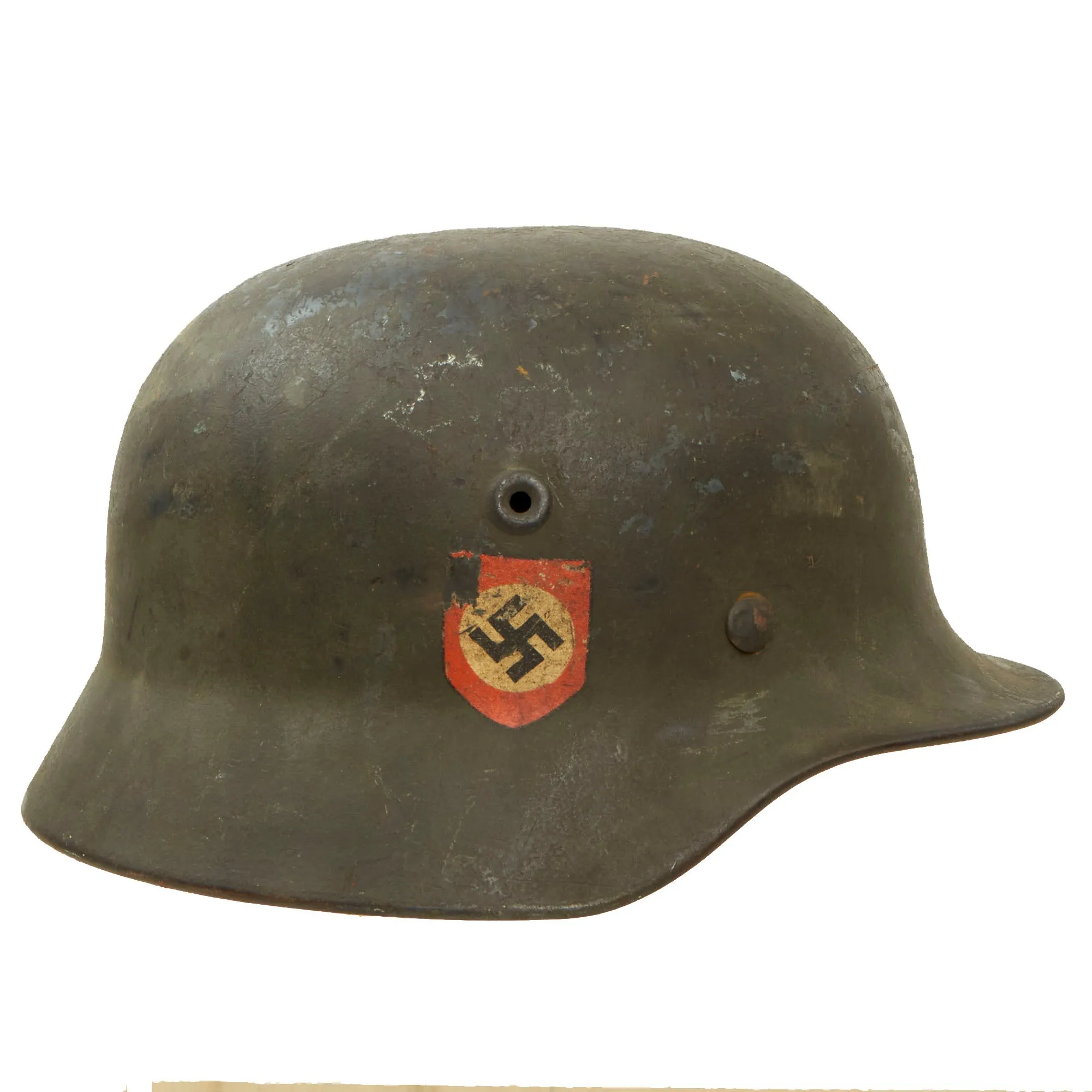 Original German WWII Double Decal NSDAP Civic Police M40 Steel Combat Helmet with 1943 Dated 57cm Liner & Chinstrap - Q64