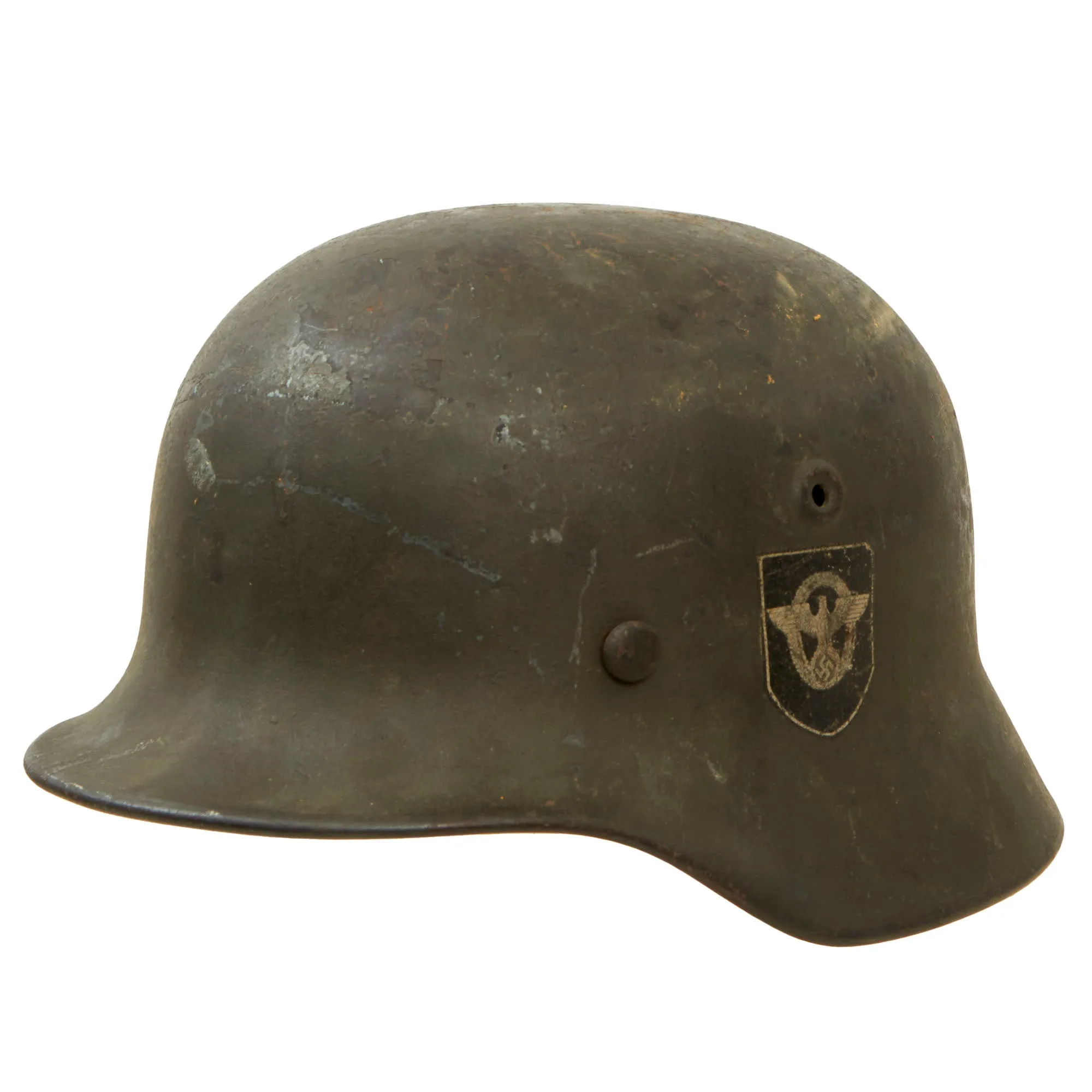 Original German WWII Double Decal NSDAP Civic Police M40 Steel Combat Helmet with 1943 Dated 57cm Liner & Chinstrap - Q64