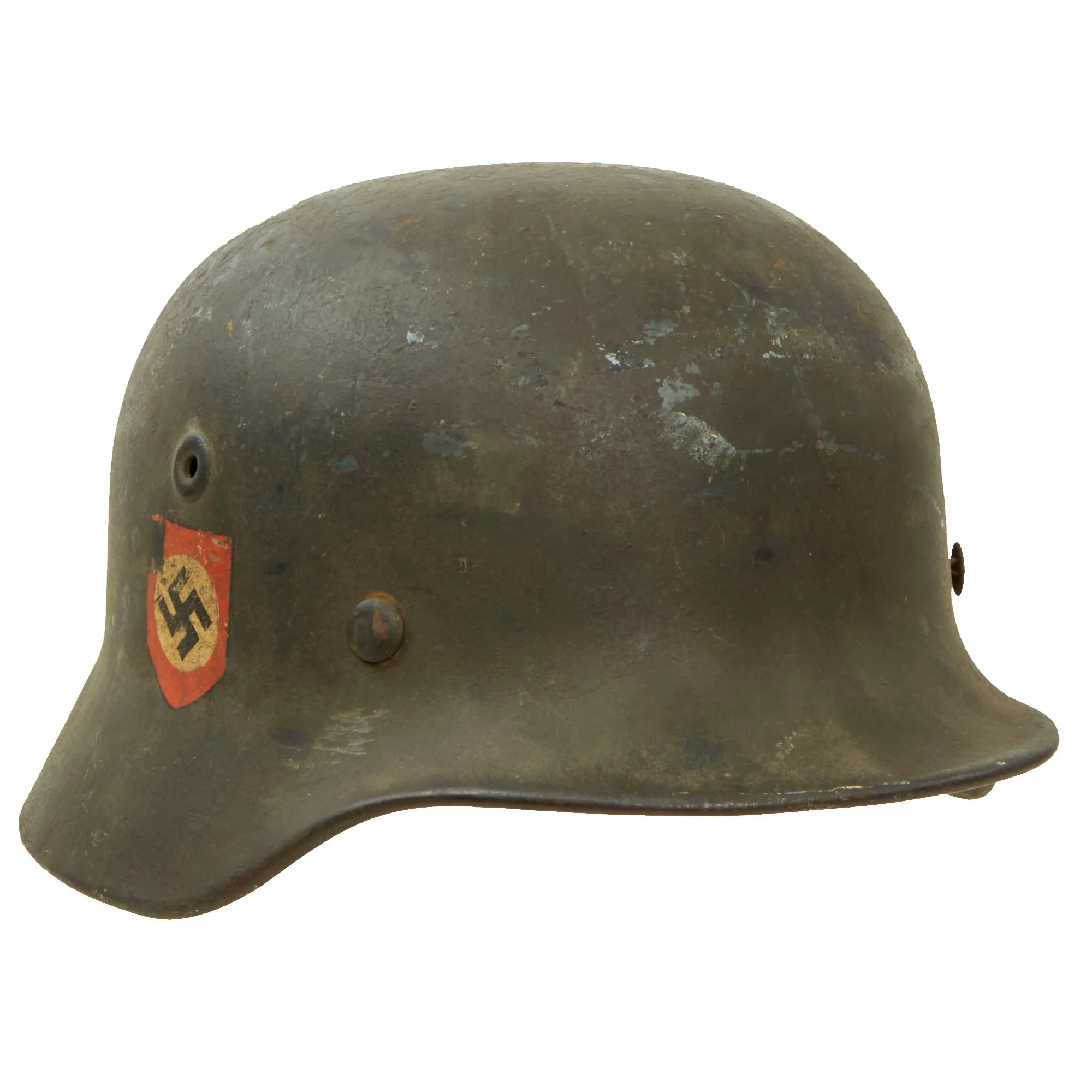 Original German WWII Double Decal NSDAP Civic Police M40 Steel Combat Helmet with 1943 Dated 57cm Liner & Chinstrap - Q64