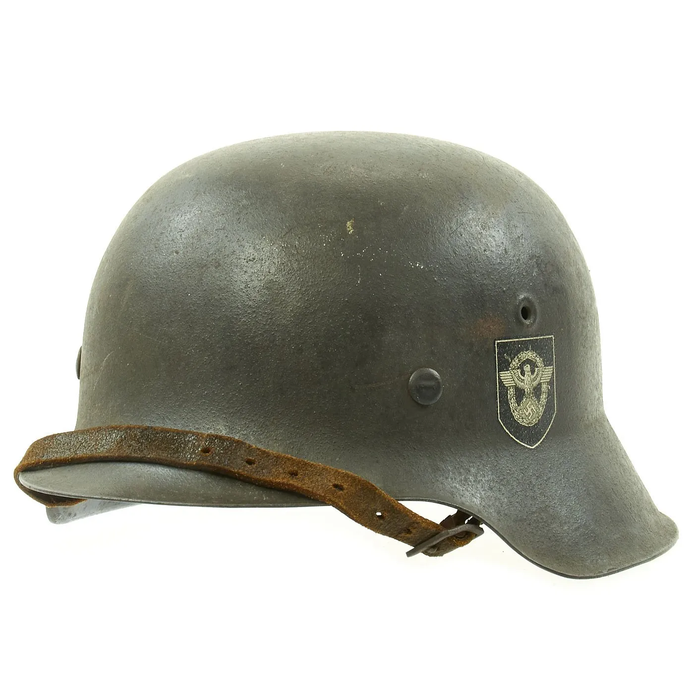 Original German WWII Double Decal NSDAP Civic Police M42 Steel Combat Helmet - marked EF64