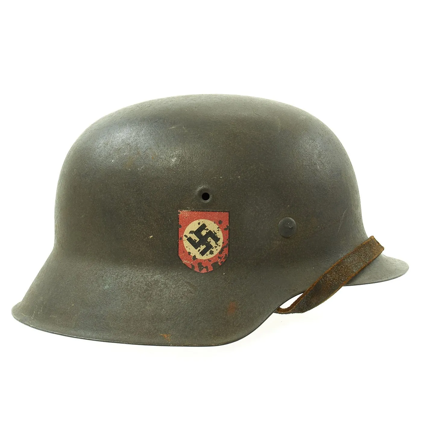 Original German WWII Double Decal NSDAP Civic Police M42 Steel Combat Helmet - marked EF64