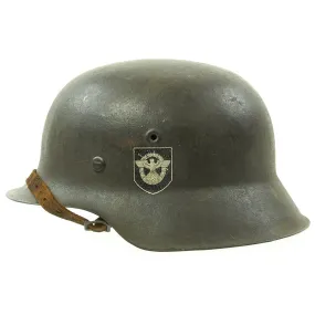 Original German WWII Double Decal NSDAP Civic Police M42 Steel Combat Helmet - marked EF64