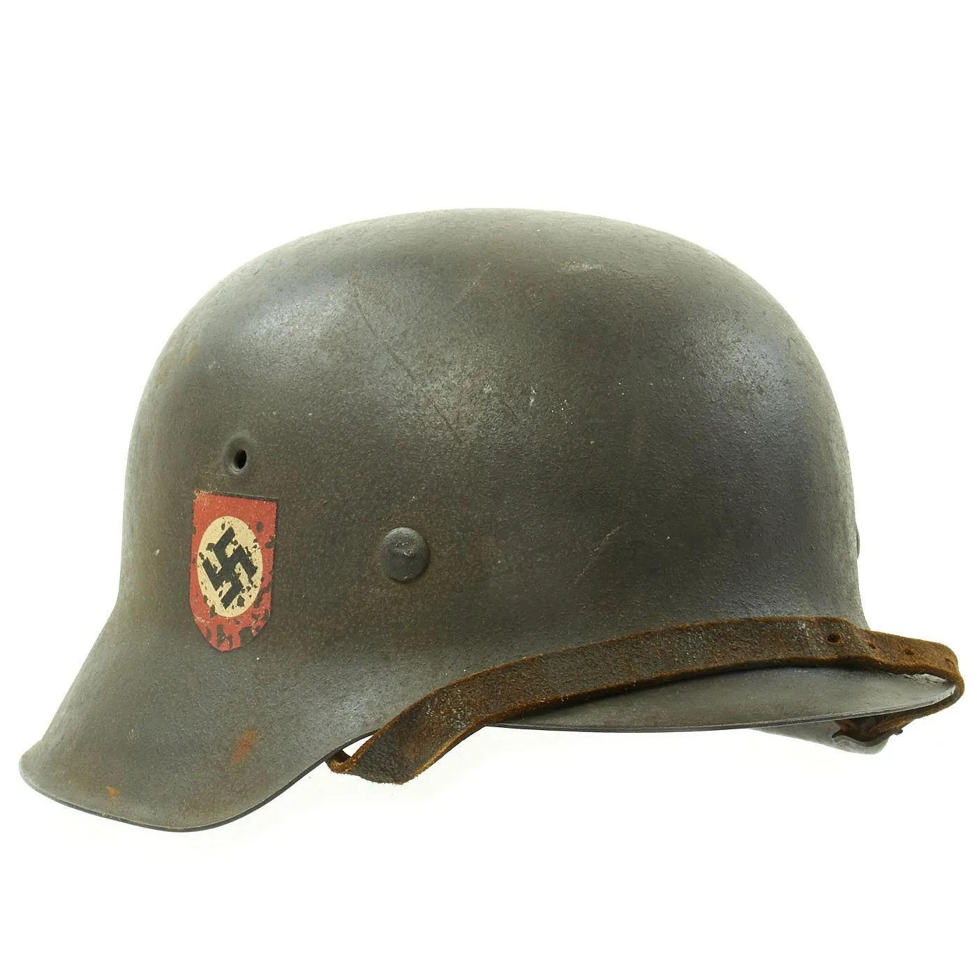 Original German WWII Double Decal NSDAP Civic Police M42 Steel Combat Helmet - marked EF64