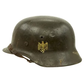 Original German WWII Extra Large M40 Single Decal Army Heer Helmet with 60cm Liner & Chinstrap - hkp68