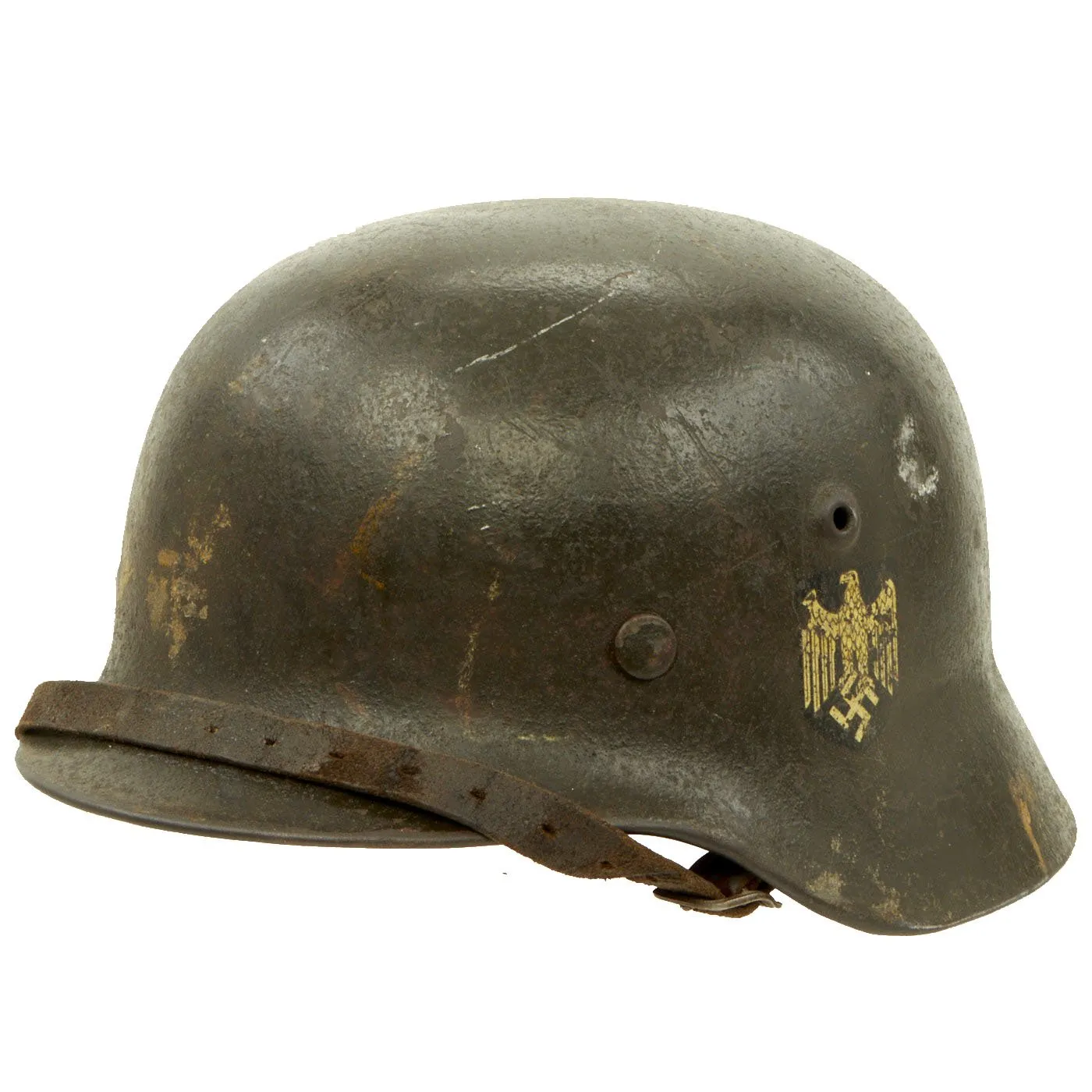 Original German WWII Extra Large M40 Single Decal Army Heer Helmet with 60cm Liner & Chinstrap - hkp68