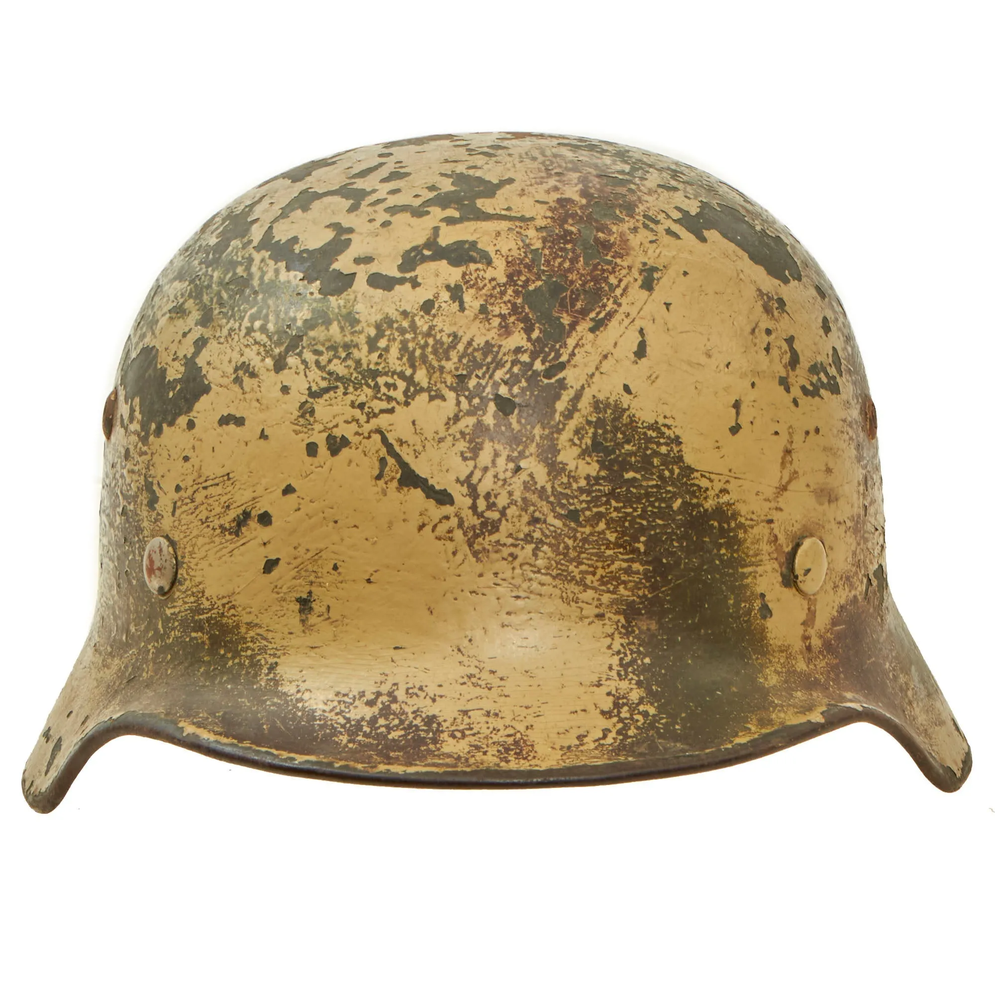 Original German WWII Heer Single Decal Overpaint Afrikakorps Tropical Camouflage M35 Helmet with 57cm Liner - Stamped EF64