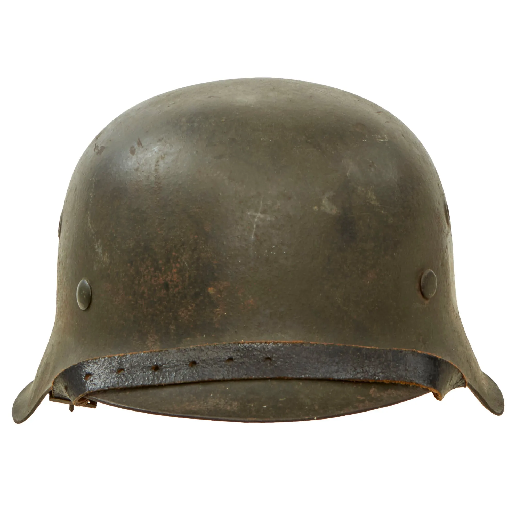 Original German WWII Large M42 Single Decal Army Heer Helmet with 58cm Liner & Chinstrap - Stamped ET66