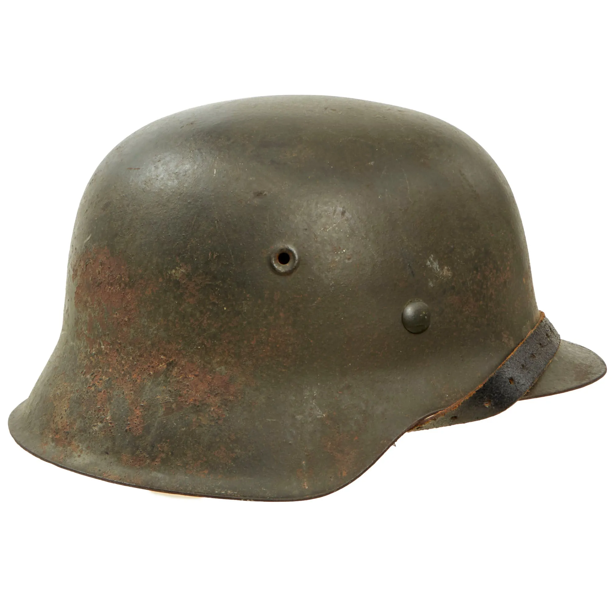 Original German WWII Large M42 Single Decal Army Heer Helmet with 58cm Liner & Chinstrap - Stamped ET66