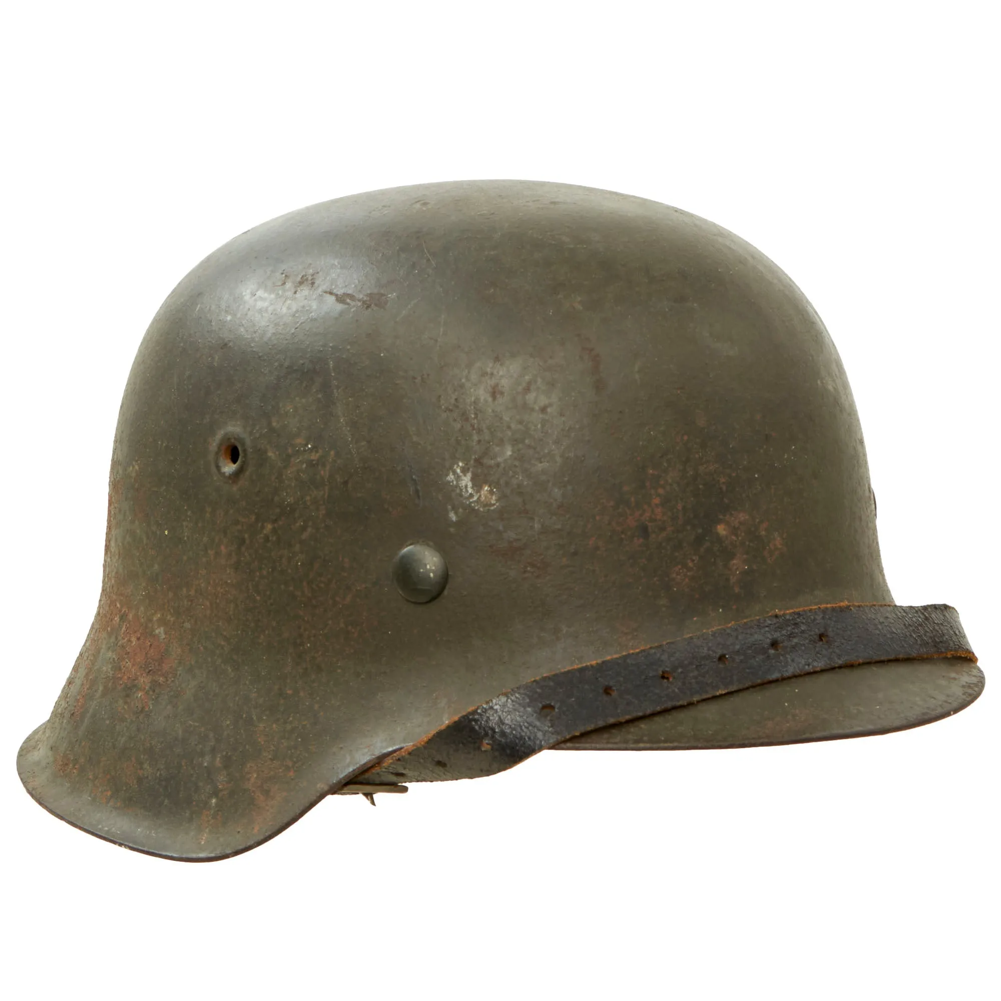 Original German WWII Large M42 Single Decal Army Heer Helmet with 58cm Liner & Chinstrap - Stamped ET66