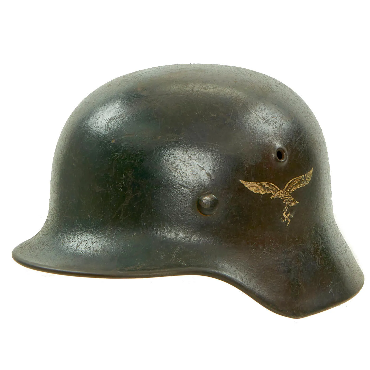 Original German WWII Luftwaffe Single Decal Three-Color Camouflage Overpaint M40 Helmet- 1942 Dated - ET62