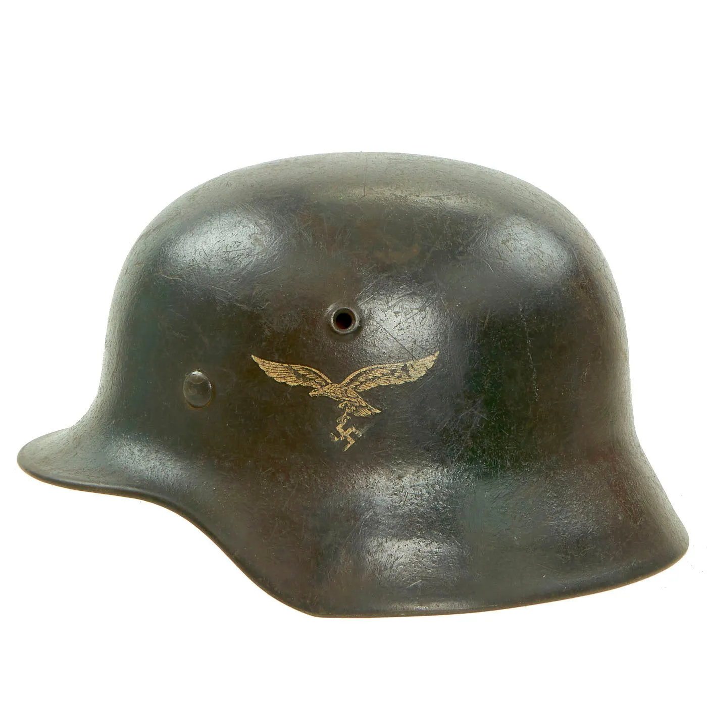 Original German WWII Luftwaffe Single Decal Three-Color Camouflage Overpaint M40 Helmet- 1942 Dated - ET62