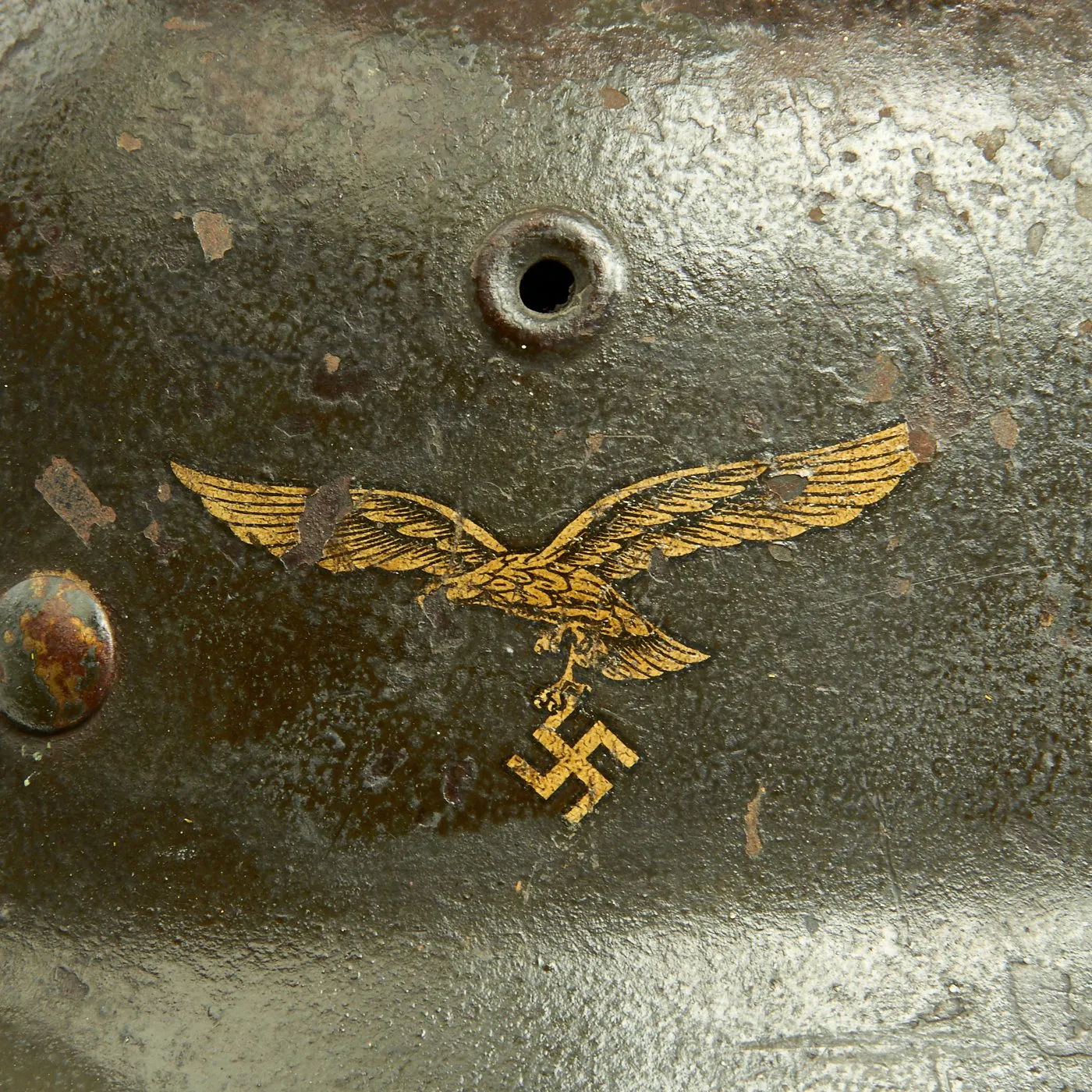 Original German WWII M40 Service Worn Single Decal Luftwaffe Helmet with 60cm Liner & Chinstrap - Q68