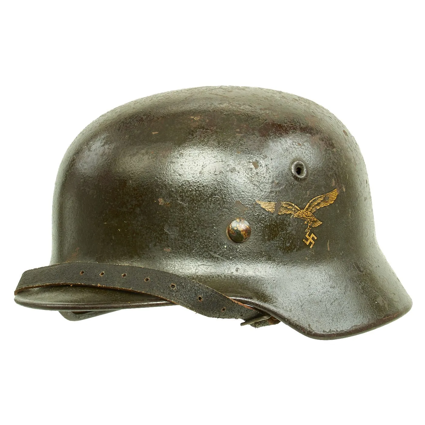 Original German WWII M40 Service Worn Single Decal Luftwaffe Helmet with 60cm Liner & Chinstrap - Q68