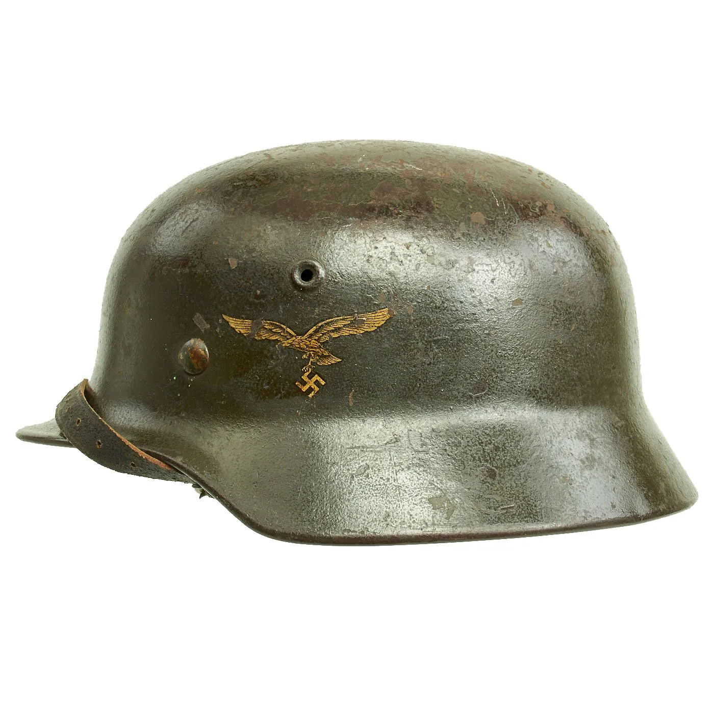 Original German WWII M40 Service Worn Single Decal Luftwaffe Helmet with 60cm Liner & Chinstrap - Q68