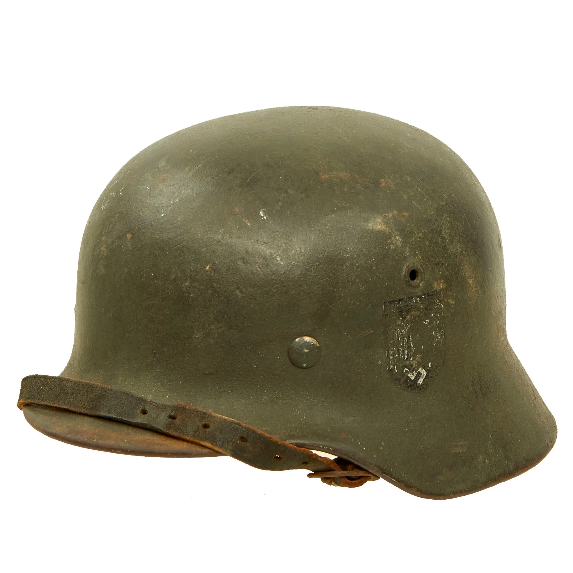 Original German WWII M40 Single Decal Army Heer Helmet with 54cm Liner & Chinstrap - EF62